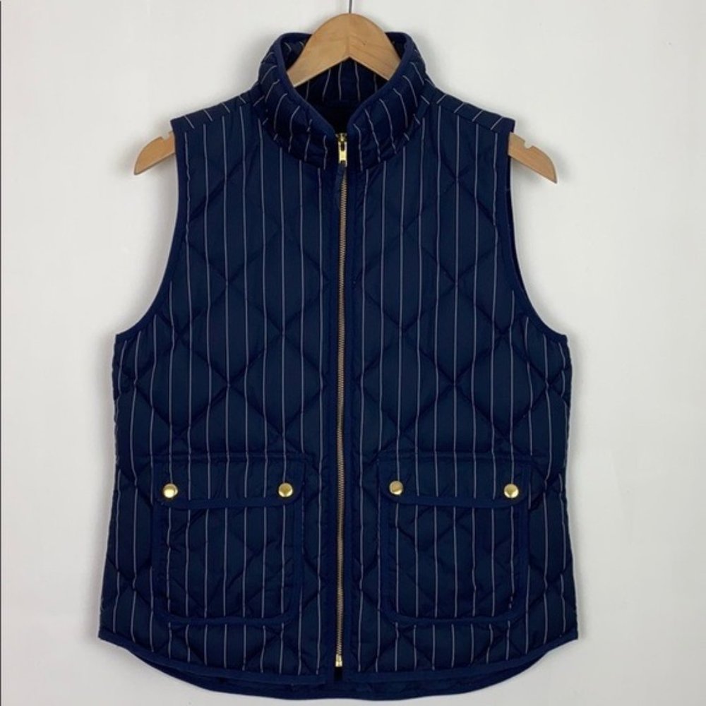 J.Crew S Puffer Vest Stripes Pinstripe Navy White